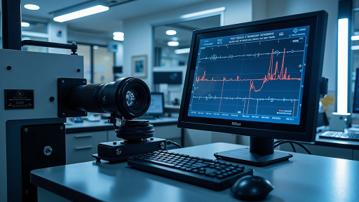 Automated quality inspection system with cameras and sensors, showing optical measurement and defect detection equipment